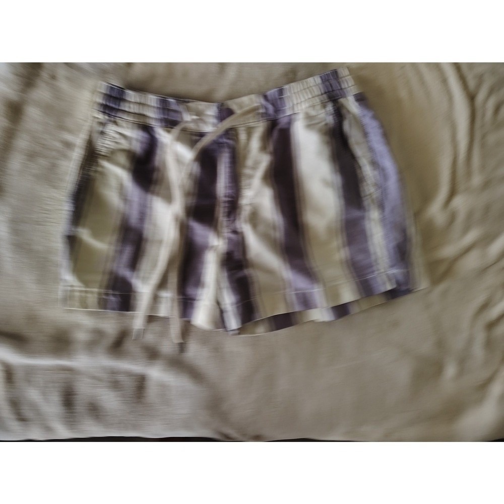 Purple White Striped Drawstring Lounge Shorts Womens Elastic Waist Back Pockets